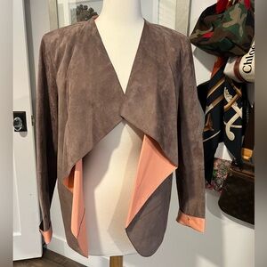 Lafayette 148 New York Taupe and Coral Open Blazer